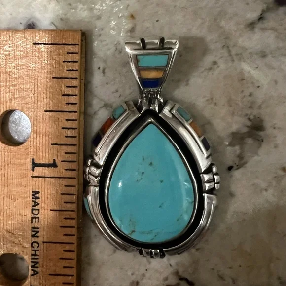CAROLYN POLLACK turquoise with inlay accent pendant - Picture 2 of 8